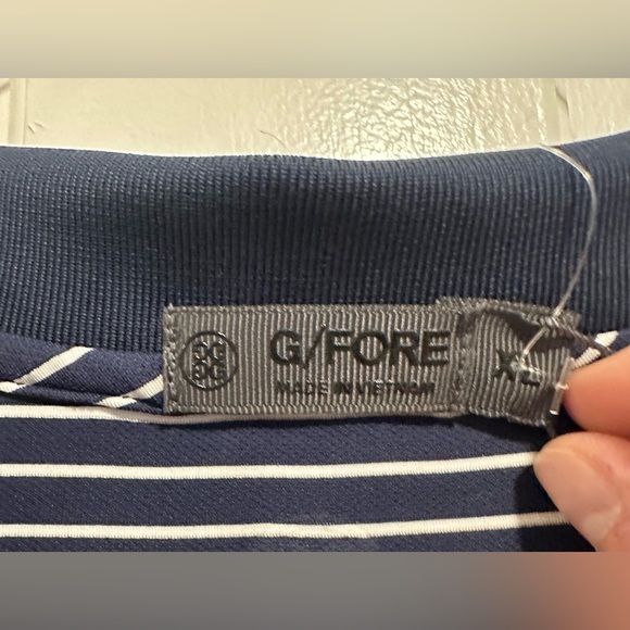 Mens XL G/FORE Navy Blue & White Stripe Short Sleeve Polo NWT - Picture 2 of 6